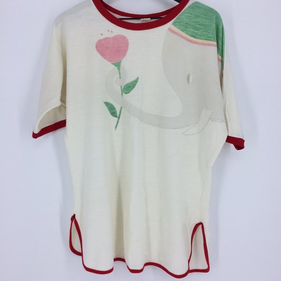 Elephant Other - Vintage Elephant Holding A Flower 1984 Sleep Shirt